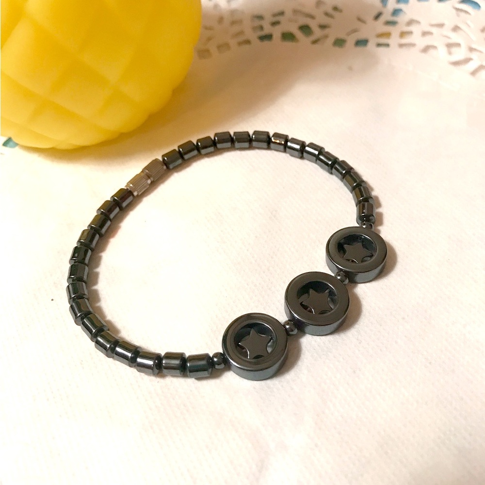 Three Star Beaded Hematite Bracelet